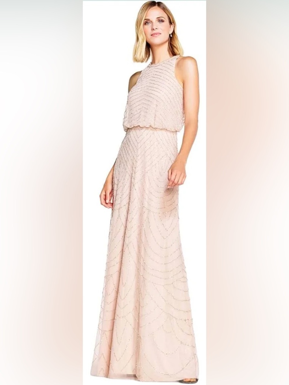 Adrianna Papell Art Deco Sequin Blush Maxi Dress